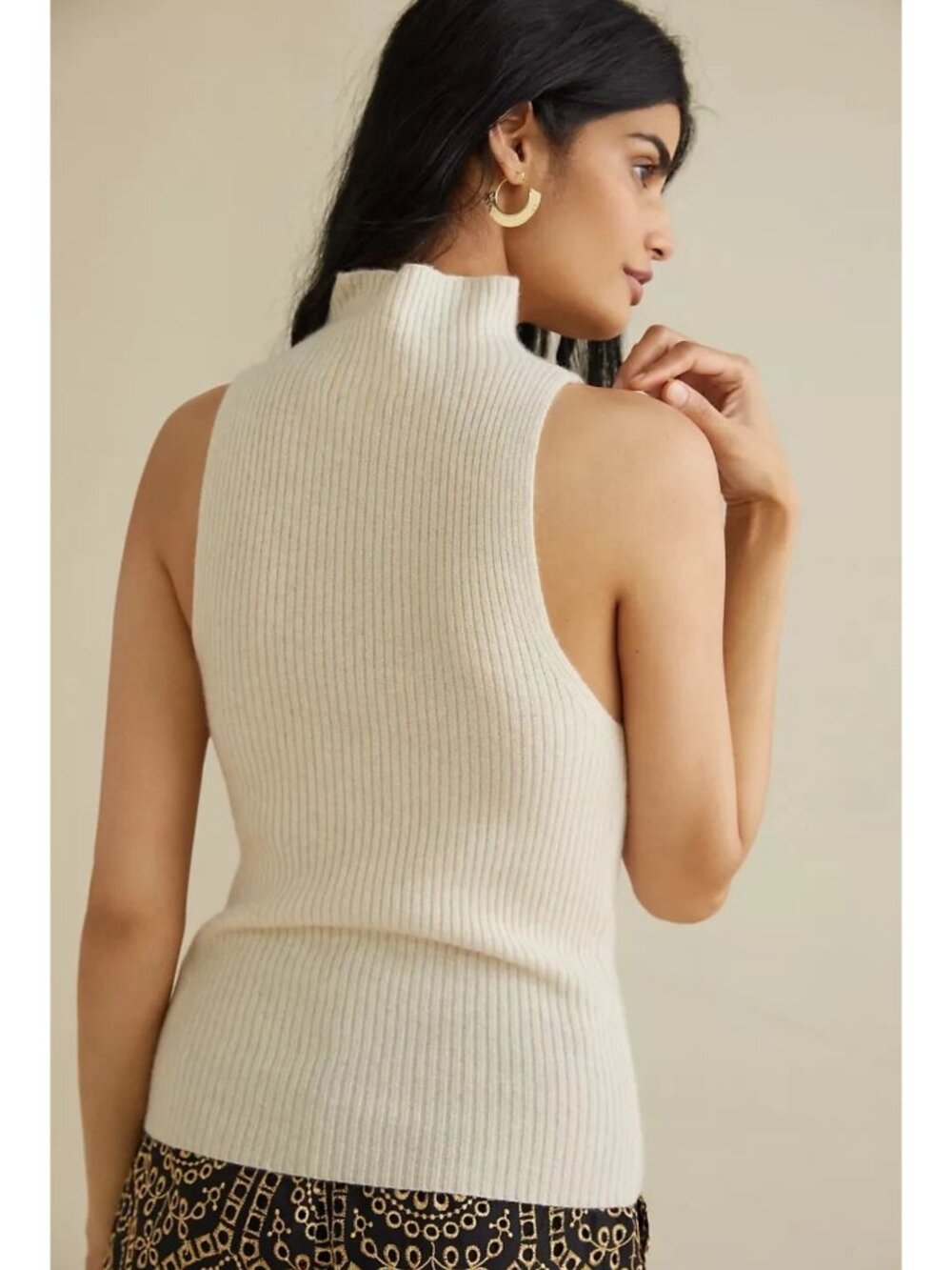 Maeve Anthropologie Cashmere Ribbed Sleeveless Turtleneck Sweater Top Small - Picture 3 of 15
